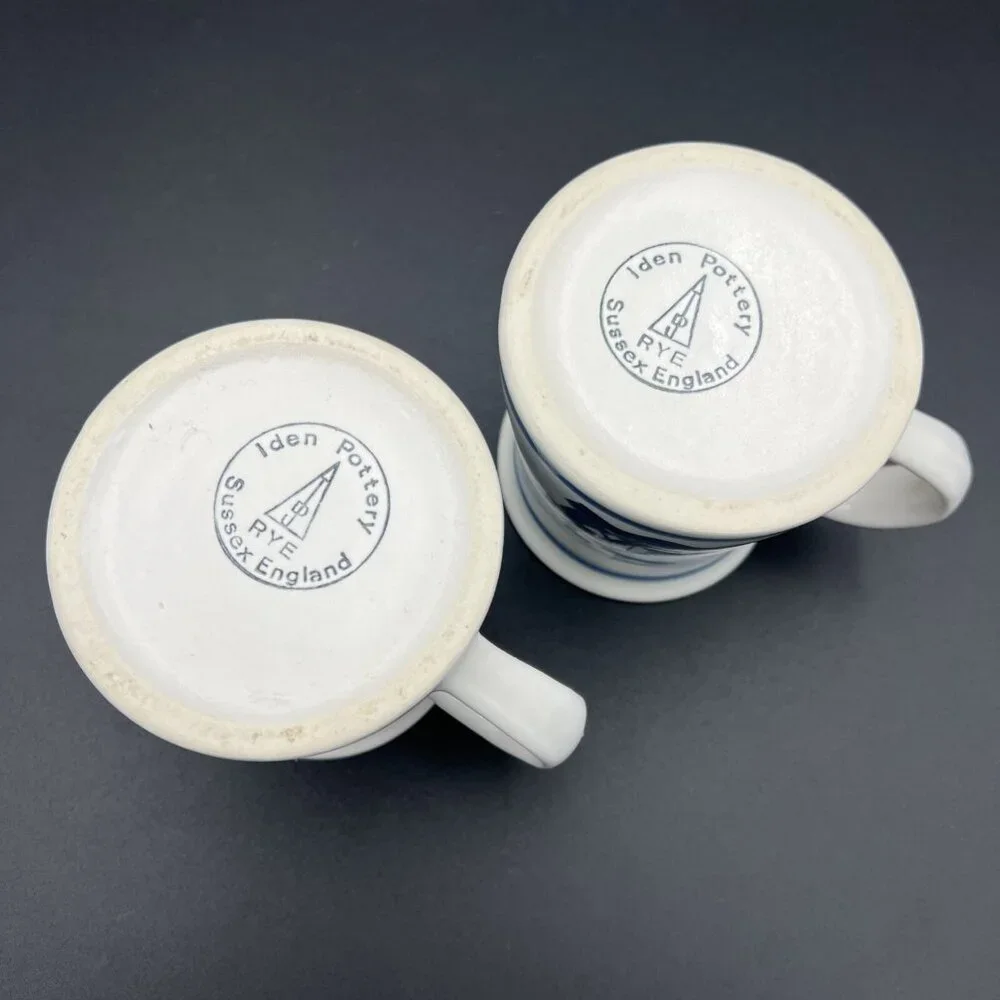 Vtg Iden Pottery RYE Mug SHIP Blue Cream Ceramic Sussex England Viking Sailing - Picture 6 of 12